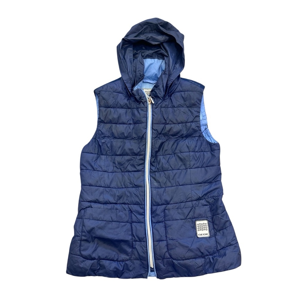 Geox Youth Navy Blue Quilted Puffer Vest Hood Zip-Up Front Size 6